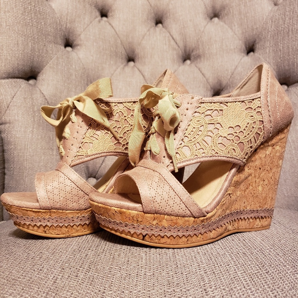 Not Rated lace up cork wedges